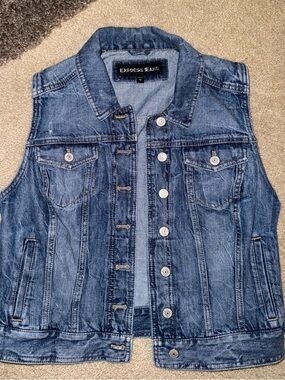 Vintage Express Jeans Fitted Denim Vest Medium Wash Button Front Size L